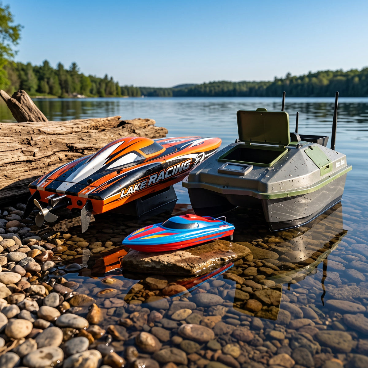 Playpulse RC high-speed speedboats, pool racers, and bait boats on water