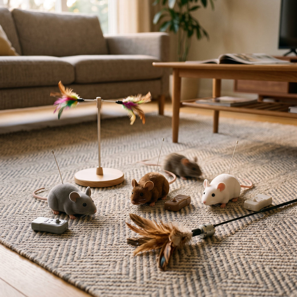 Playpulse RC agile mouse toy and feather teaser for cat interaction