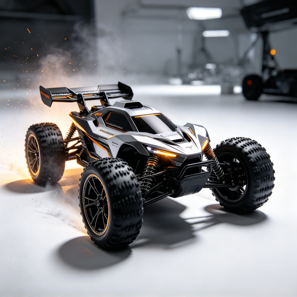 Playpulse RC new futuristic truggy with metallic paint under studio lighting