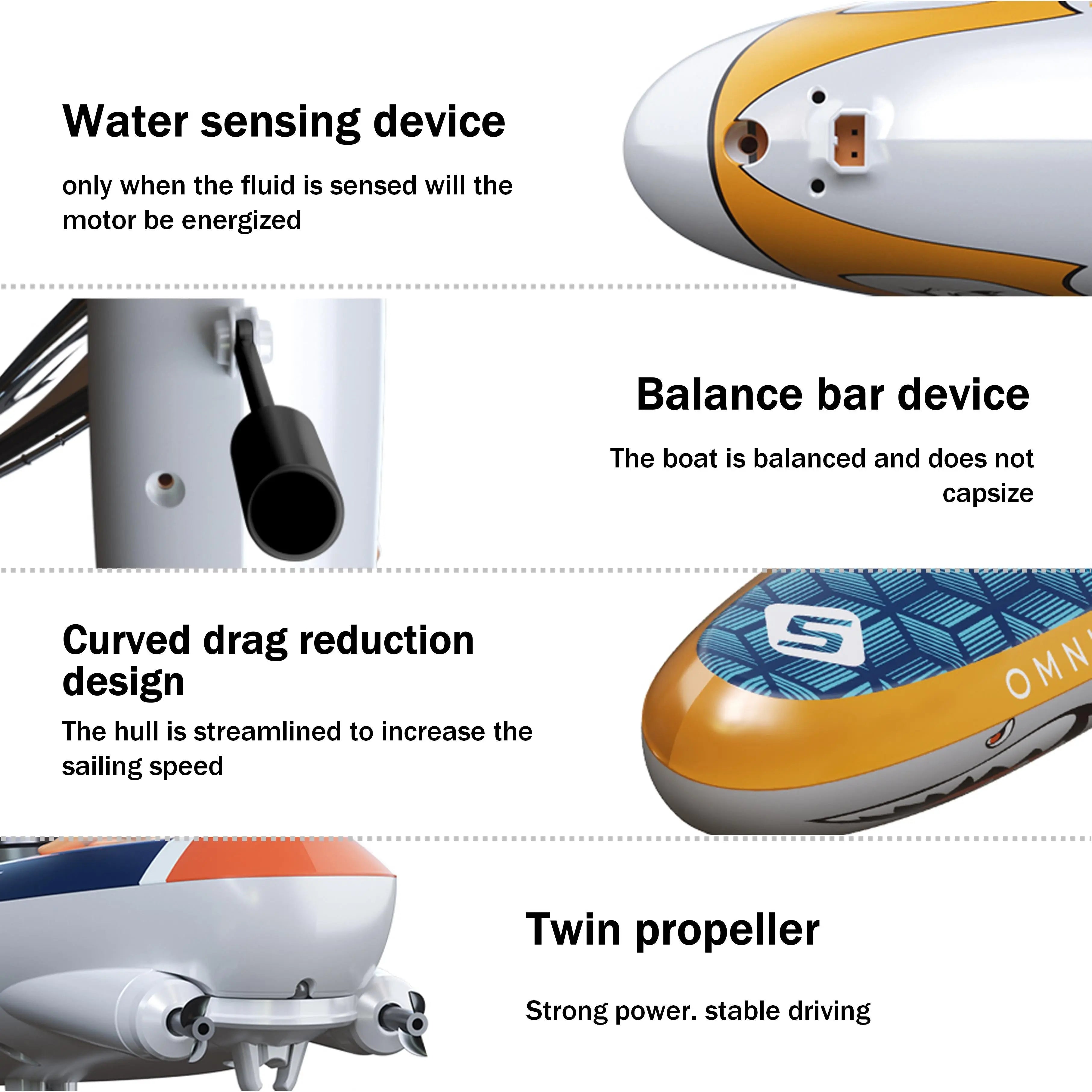 804 RC Sailboats-Water sensing device-Balance bar device-Curved drag reduction design-Twin propeller- PLAYPULSE RC