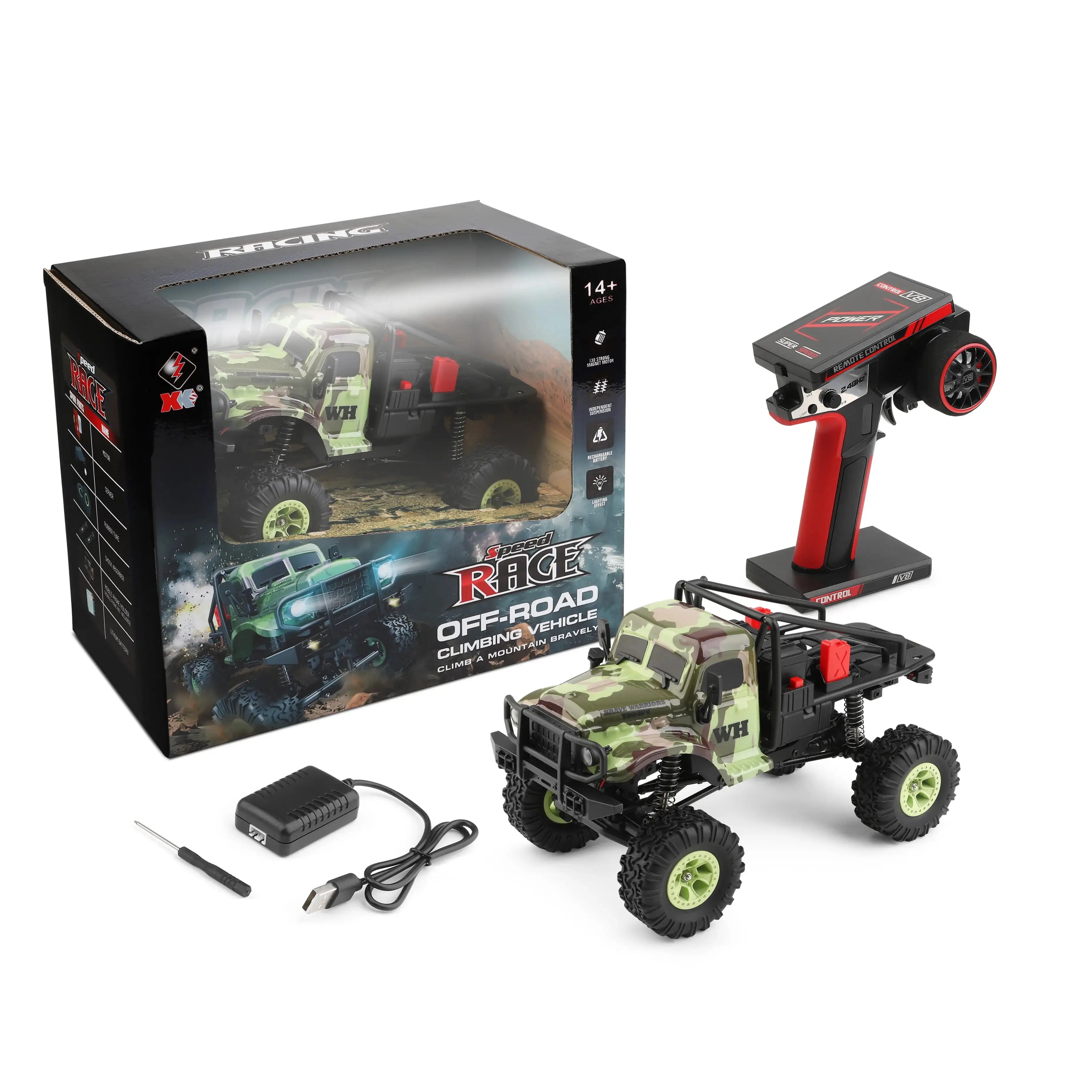 TROOPS 184021: 1:18 Black 4WD Crawling RC Truck - DETAILED LIST