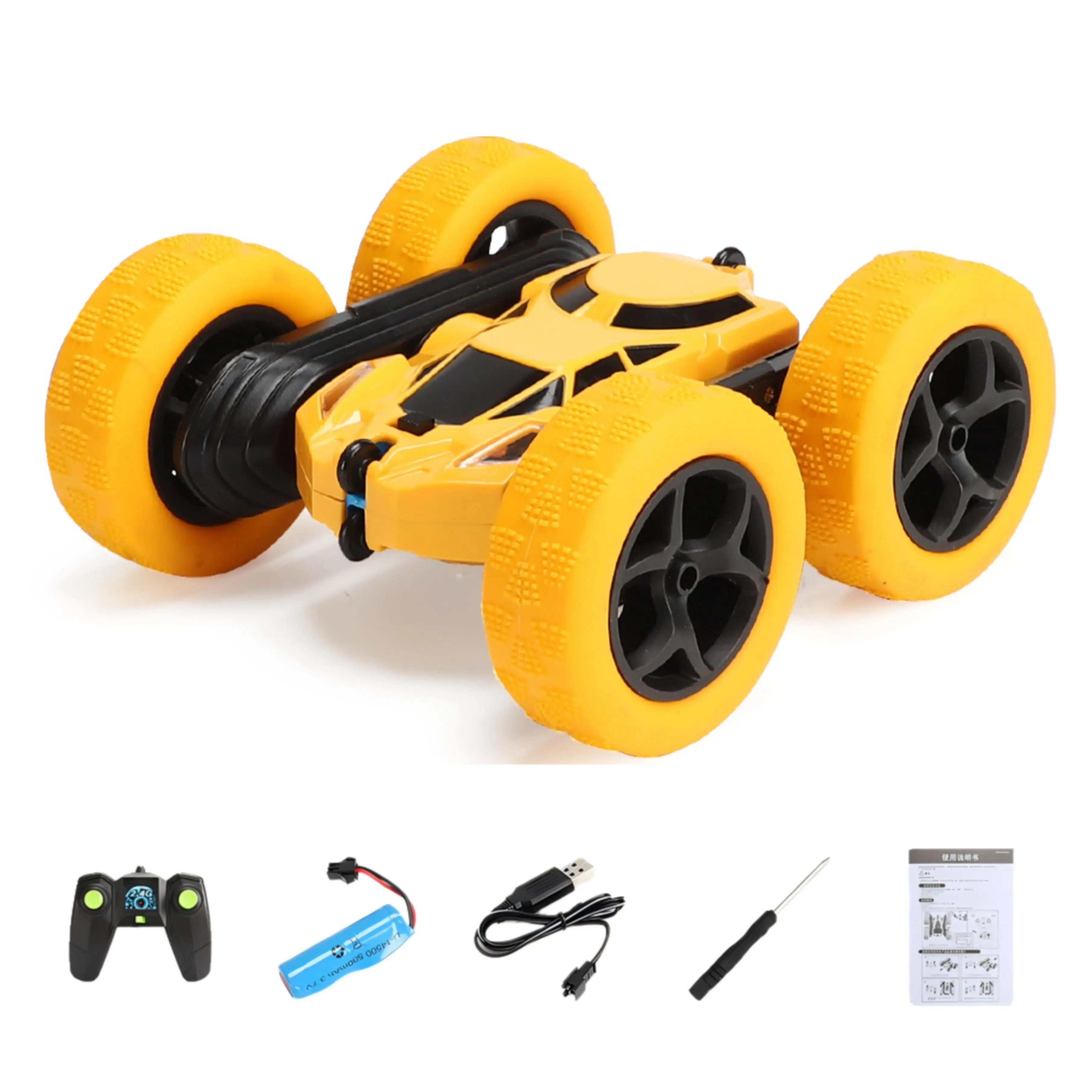 Yellow 828A Stunt Car Double Side Roll: 360° Spin & Drift RC - PLAYPULSE RC
