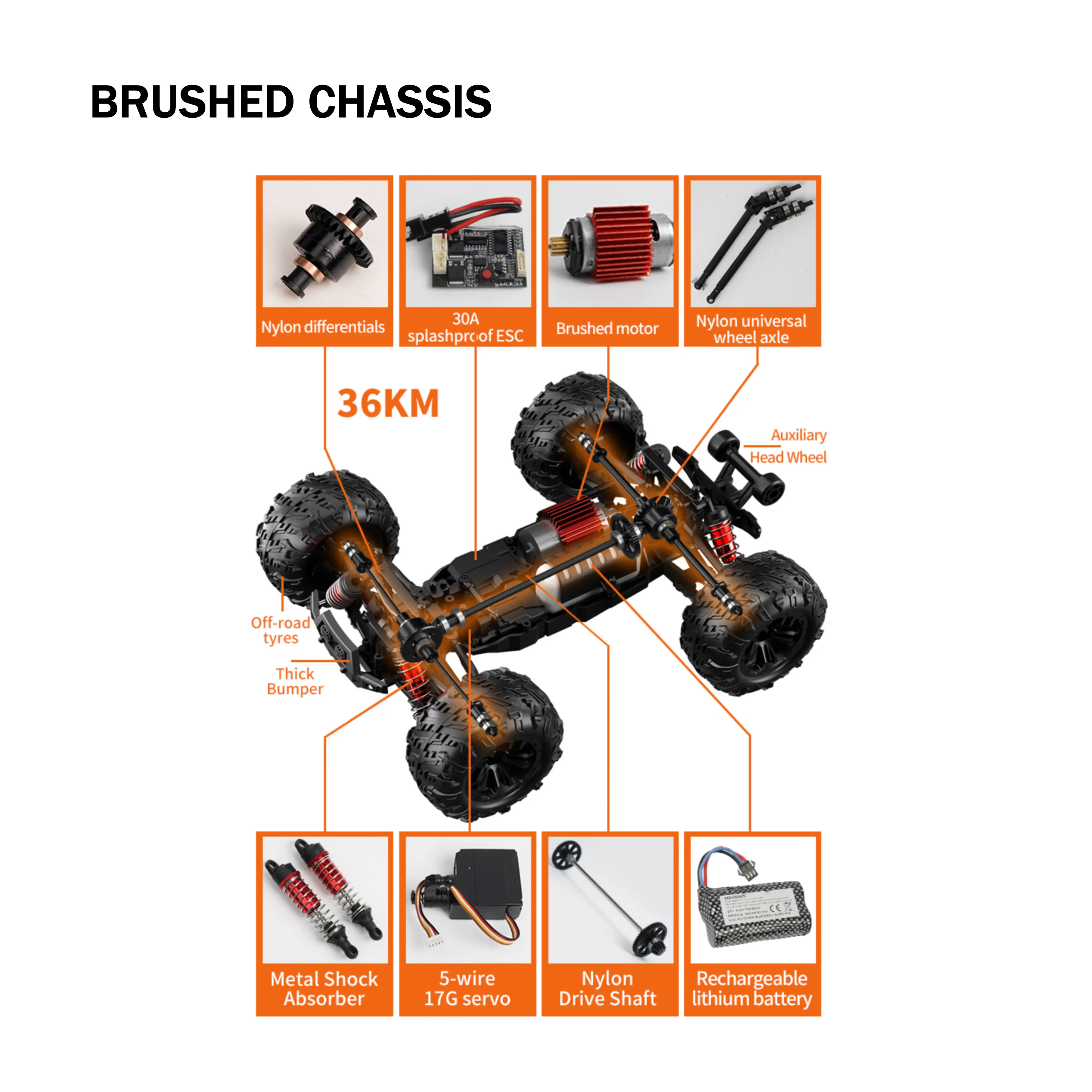 1:16 Large Alloy Crawler Remote Control Truck - BRUSHED CHASSIS- Playpulse RC