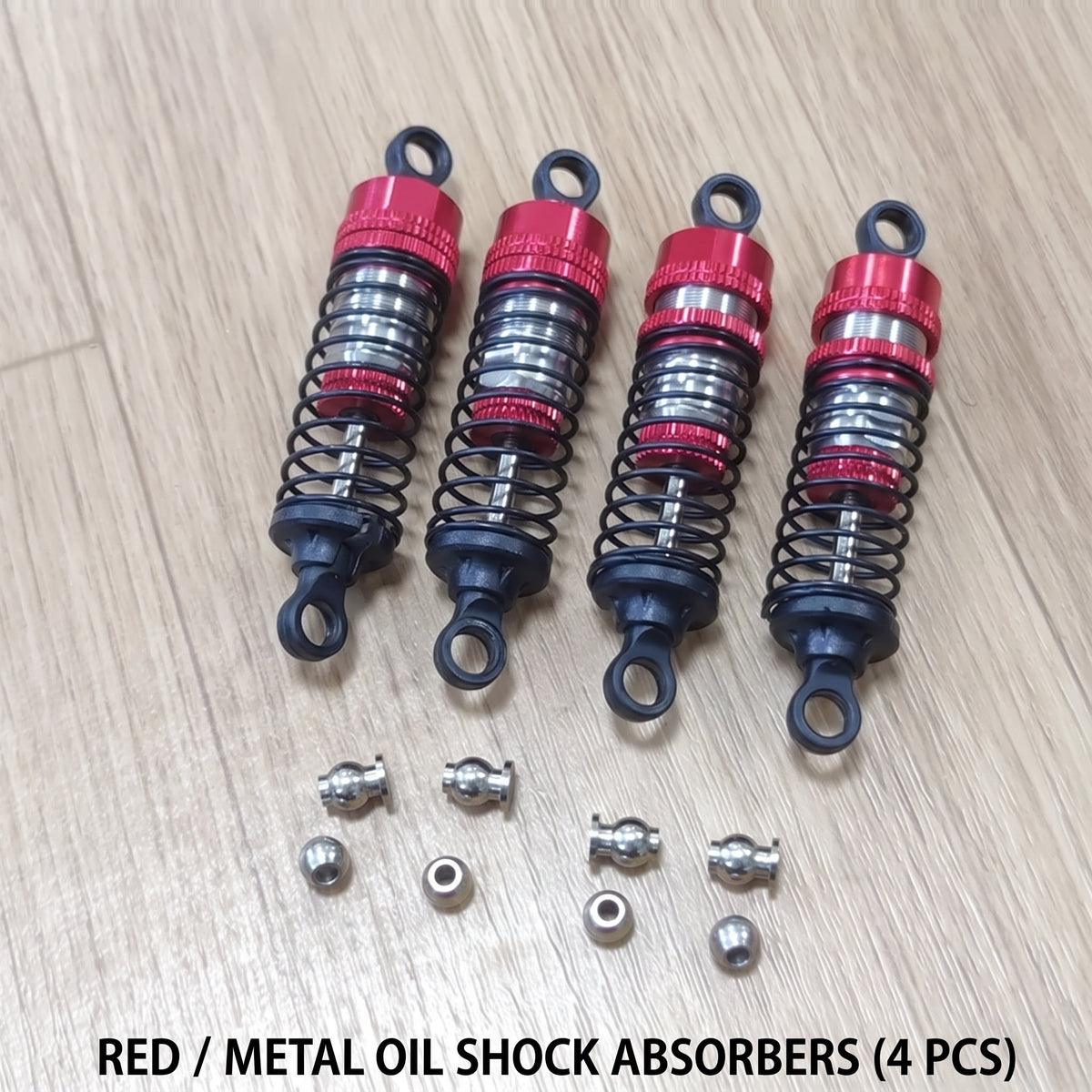 MN128 Red Metal Oil Shocks 4-Pack – 1/12 RC Crawler Hydraulic Shock Absorbers