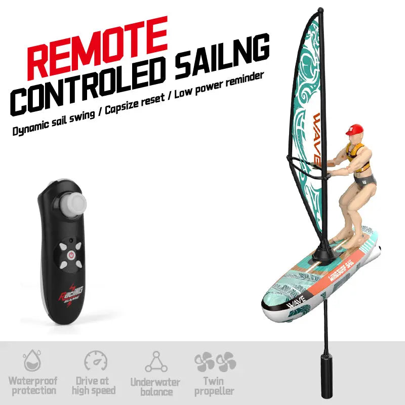 PLAYPULSE remote control racing sailboat with led lights featuring dynamic sail swing and waterproof remote