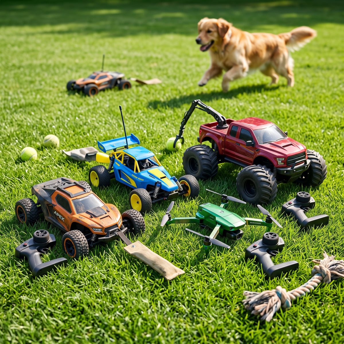 Playpulse RC durable dog chase lure car playing on a green lawn