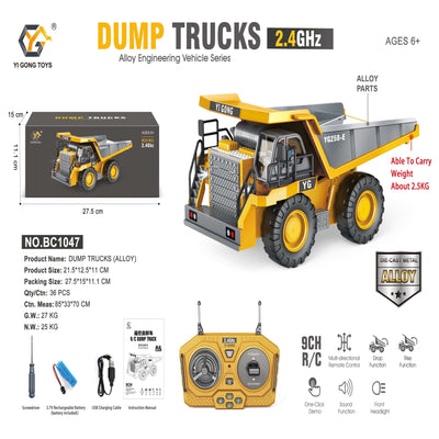 YIGONG Remote Control Engineering Vehicle Toy Car for Kids（Excavator、Dump Truck、Bulldozer）