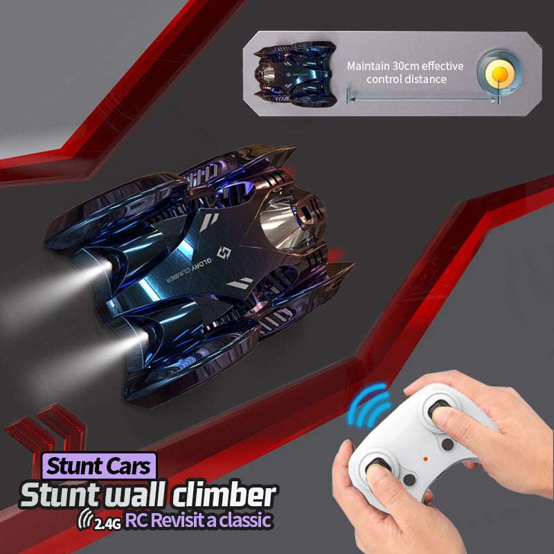 PLAYPULSE 2.4g rc stunt car with wall racer controlled by hand remote on gray and red track