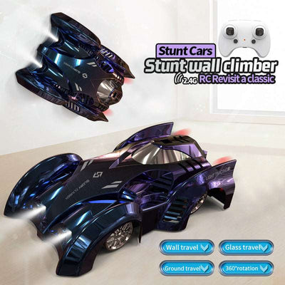 PLAYPULSE 2.4g rc stunt car with wall racer in sleek black and purple design with remote control