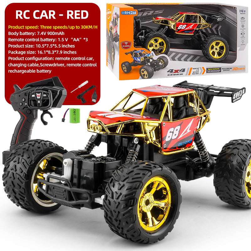 PLAYPULSE 4WD off-road RC truck red remote control car with large tires and three-speed settings