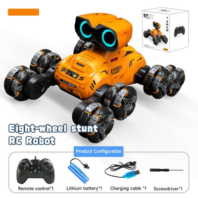 PLAYPULSE 8-wheel RC stunt car in orange with remote control and accessories for stunt driving