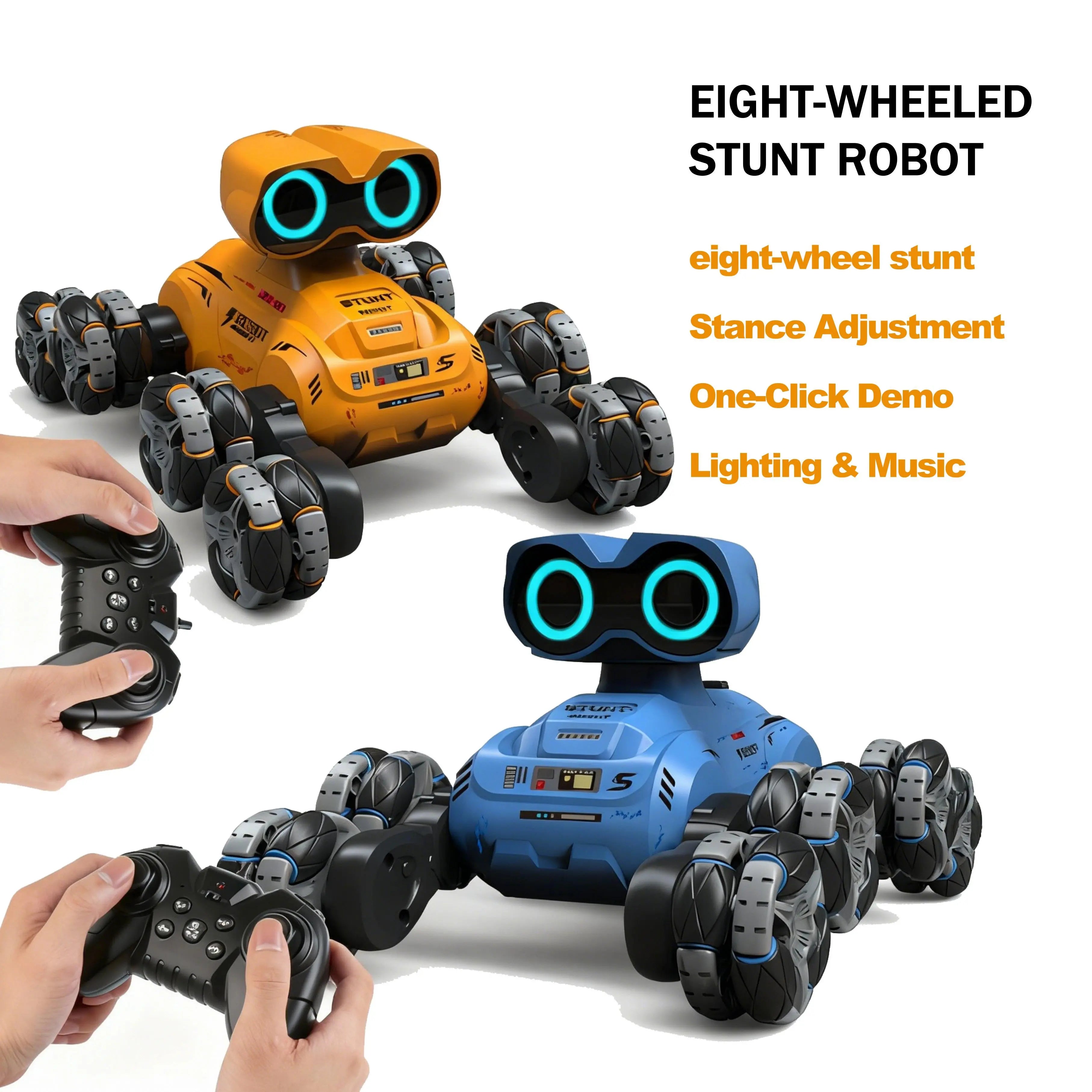 Multi-Function 8-Wheel Stunt Robot with Lights and Music PLAYPULSE