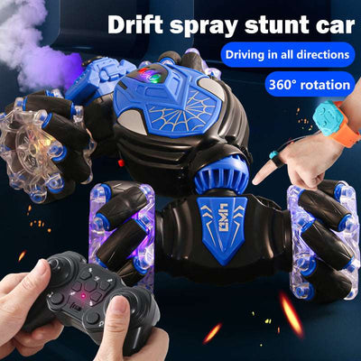 PLAYPULSE drift spray stunt car remote control toy with 360 degree rotation and colorful LED lights