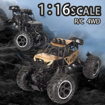 PLAYPULSE wireless remote control off-road car 116 scale 4WD rugged design in black and tan colors