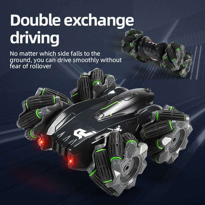 PLAYPULSE RC car with sidesway and flips featuring double exchange driving for smooth rollover-free performance