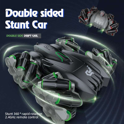PLAYPULSE remote control double sided stunt RC car with sidesway and flips featuring 360 degree rotation