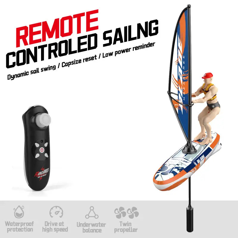 PLAYPULSE remote control racing sailboat with led lights and dynamic sail swing with controller