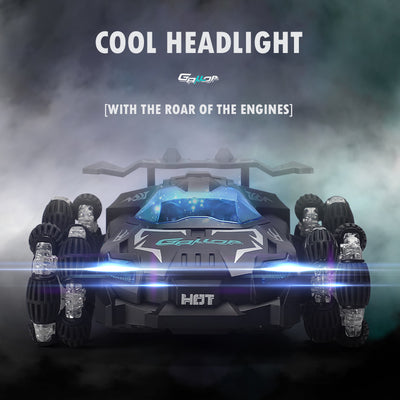 PLAYPULSE spray stunt RC car with lights and music featuring cool headlights and rugged design