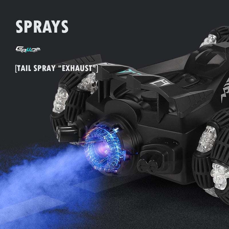 PLAYPULSE spray stunt RC car with lights and music showing blue tail spray exhaust effect