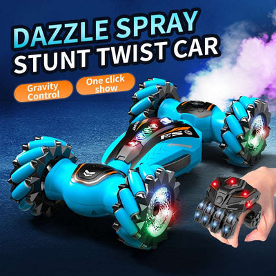 PLAYPULSE spray stunt twist RC car in blue with gravity control and LED lights, remote controlled toy car
