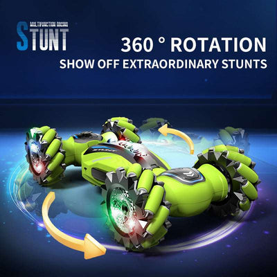 PLAYPULSE spray stunt twist RC car in green with 360 degree rotation for extraordinary stunts