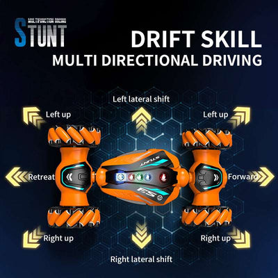 PLAYPULSE spray stunt twist RC car showing multi directional driving and drift skill features