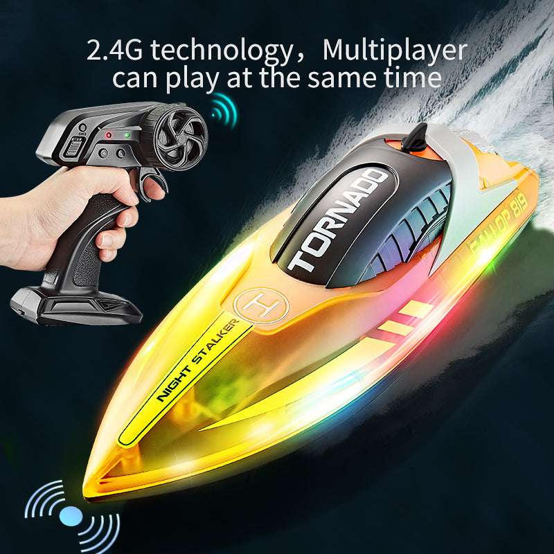 PLAYPULSE LED light-up racing RC boat Tornado with 2.4G remote control showcasing multiplayer play