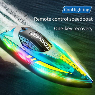 PLAYPULSE LED light-up racing RC boat remote control speedboat with cool lighting and one-key recovery
