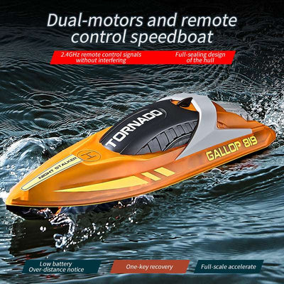 PLAYPULSE LED light-up racing RC boat dual-motor remote control speedboat in orange and black