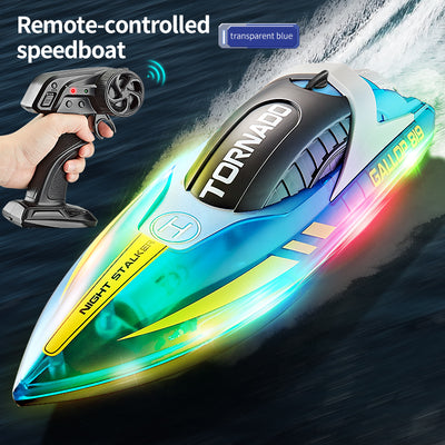 PLAYPULSE LED light-up racing RC boat remote control transparent blue speedboat with glowing lights