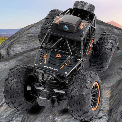 PLAYPULSE WiFi camera RC car 2MP rugged black remote control off-road vehicle